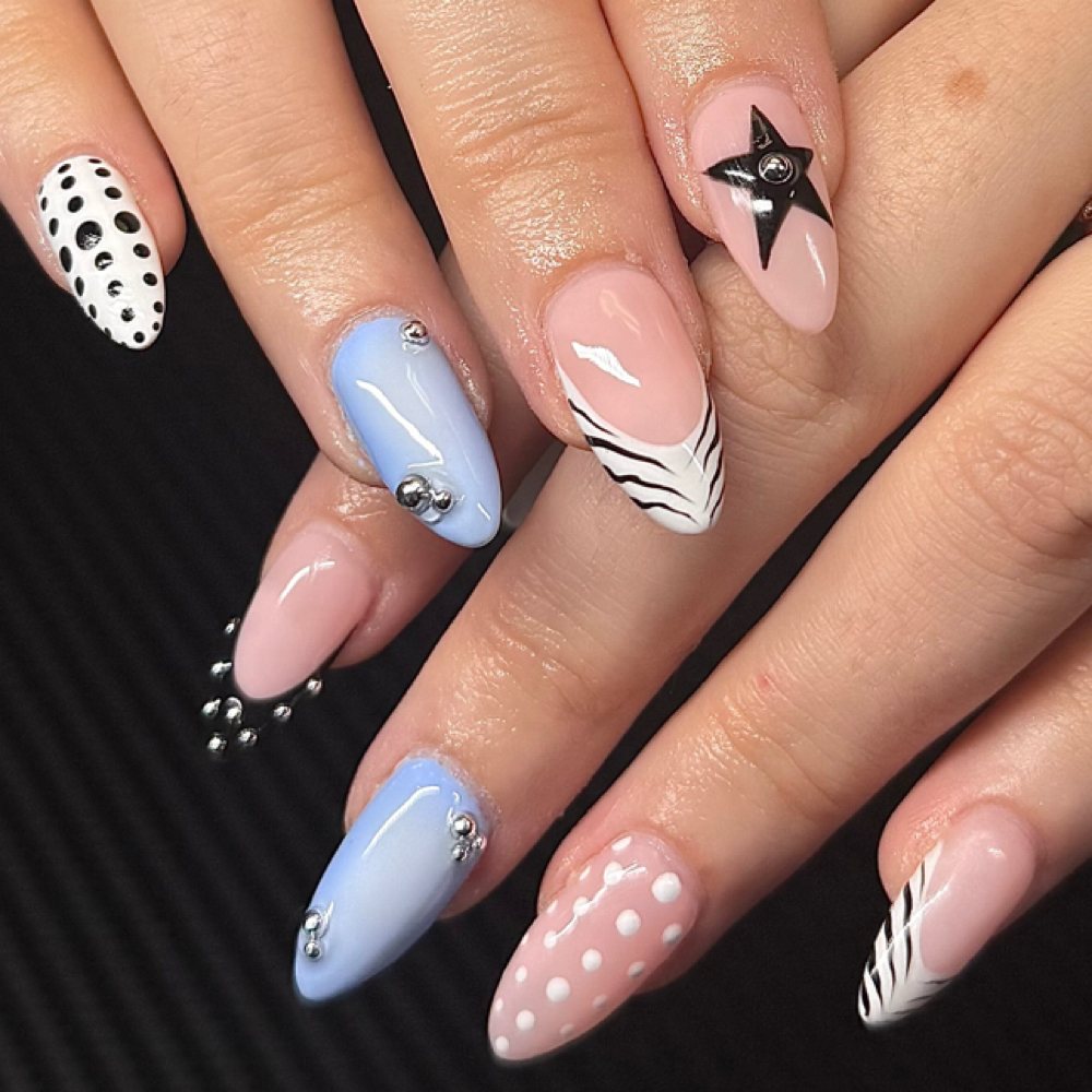 Pastel hand-painted art on a builder gel fill